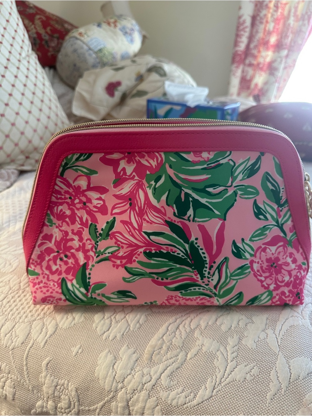 Lilly Pulitzer Pink & Green Floral Generous Cosmetic Pouch